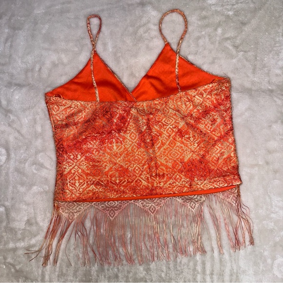 Vintage Y2K Evolution Orange Lace Fringe Tank Top Size Large - Picture 7 of 12